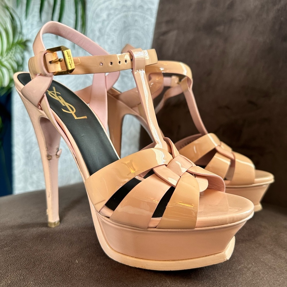 Authentic YSL Women's Tribute Platform High Heel Sandals in pink / peach size 36
